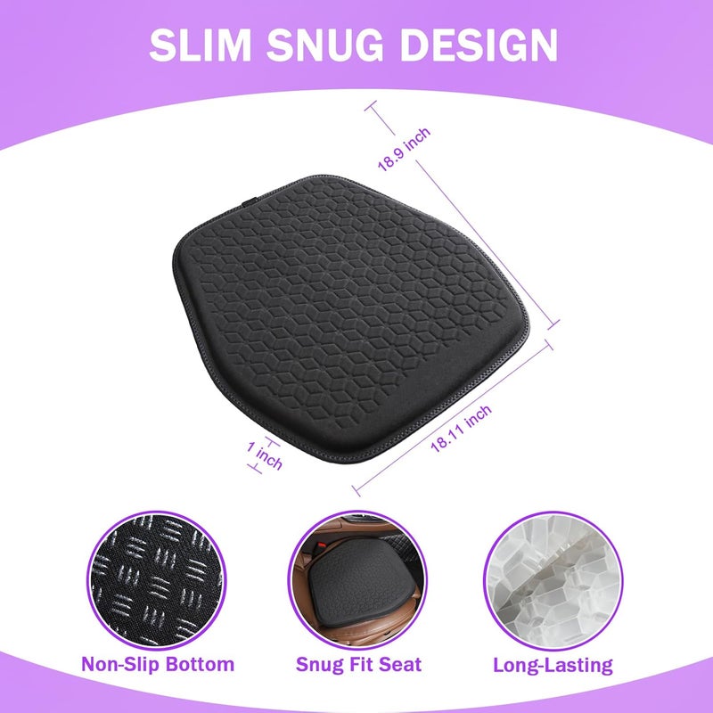 Binsheo Thin Premium Gel Seat Cushion for Car Seat, Office Chair, Wheelchair, Golf Cart - Non-Slip Car Seat Cushions with 0.7 Inch Gel - Sciatica & Coccyx Pain Relief (Suede, Black) - Image 2